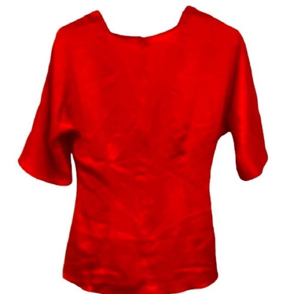 Ann Taylor, red satin twist, front blouse with elbow length sleeves size 0 - Picture 2 of 9